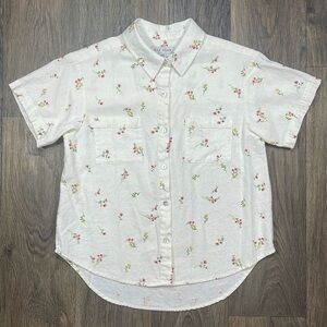 Rae Dunn Floral Button Down Shirt 55% Linen